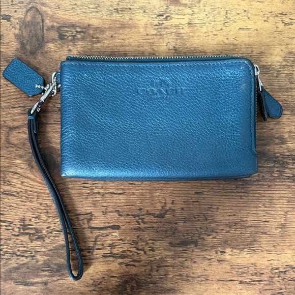 Coach Handbags - Coach Navy Leather Wristlet